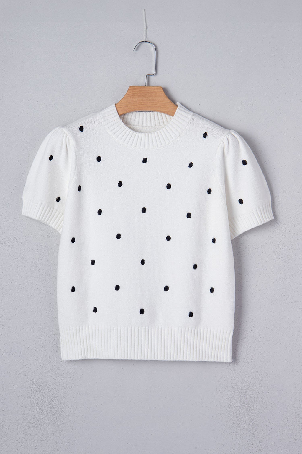 River Polka Dot Bubble Short Sleeve Sweater - White | Dropship